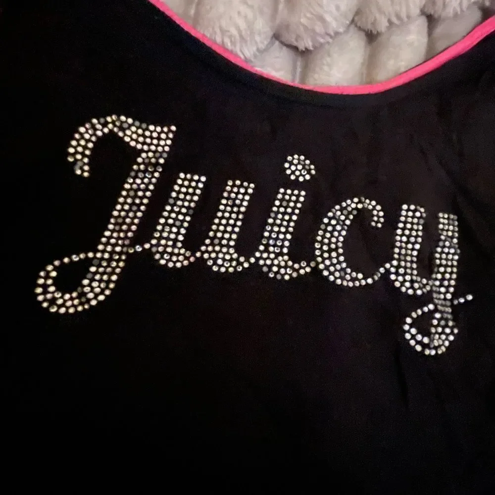 Juicy couture black/pink rhinestone crystal bling gank top/cami shirt blouse to